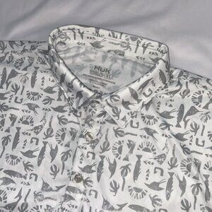 HUK‎ Kona Polo BATAKI print Men’s SZ XL Polo Beach Golf